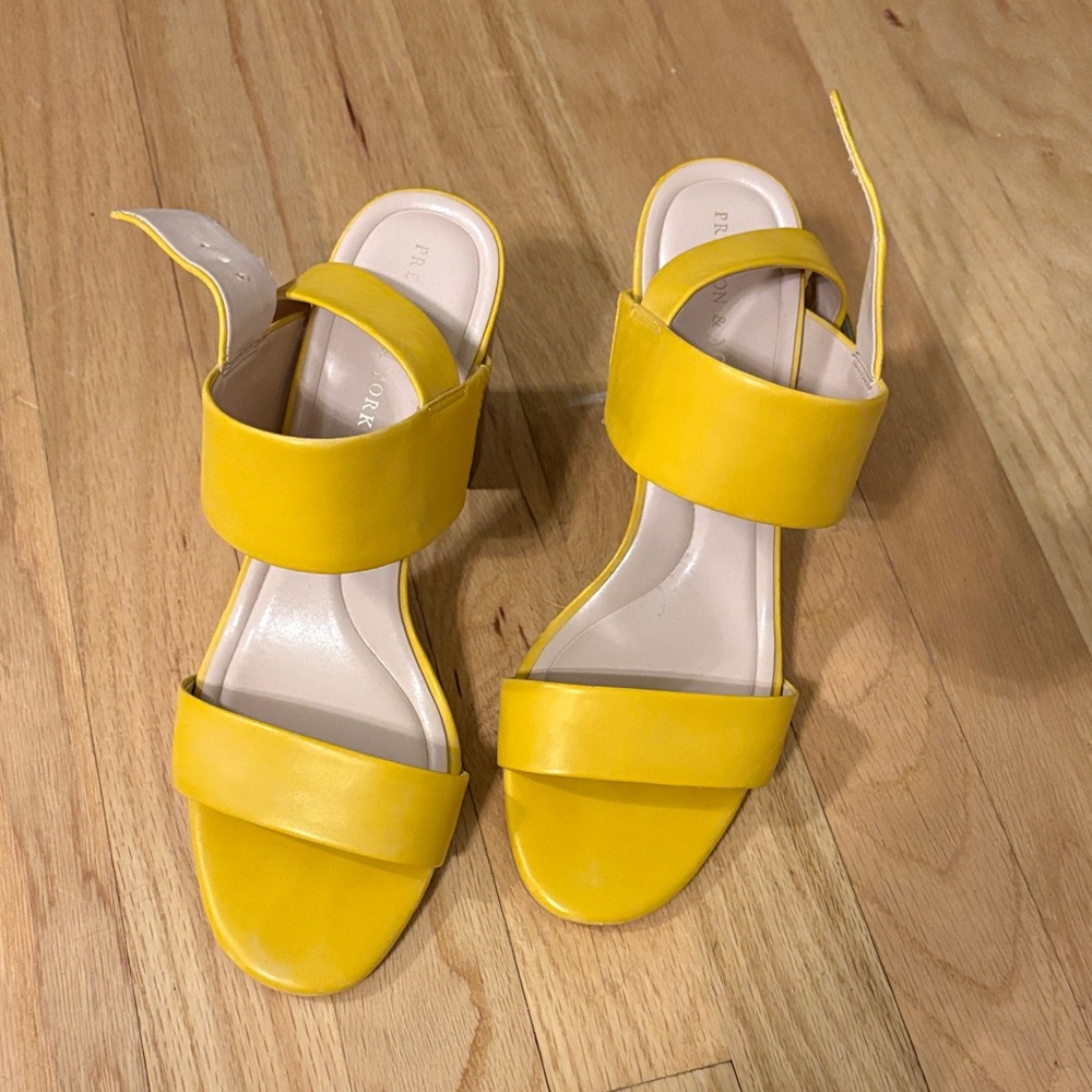 Preston & York Bright Yellow Double Strap Block Heel Sandals